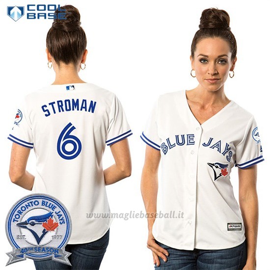 Maglia Baseball Donna Toronto Blue Jays Marcus Stroman 6 Bianco Cool Base 40 Anniversario